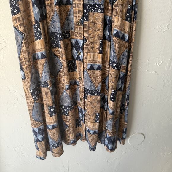 Vintage Capacity Skirt Western Cottage Large Patchwork Print Button Maxi 90s - Picture 3 of 8